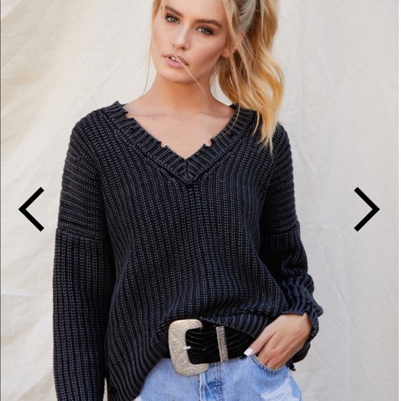 Vici Sweaters - 12th Tribe Bailey Charcoal Grey Distressed Sweater